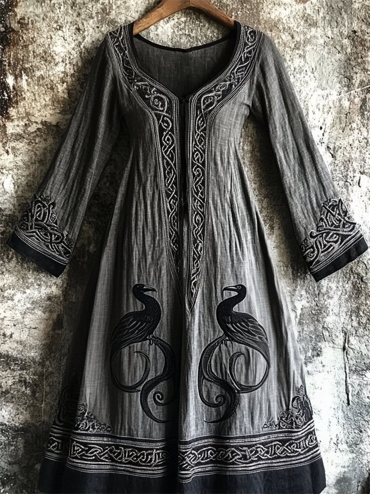 Medieval Ravens Viking Celtic Linen Maxi Dress artswardrobe
