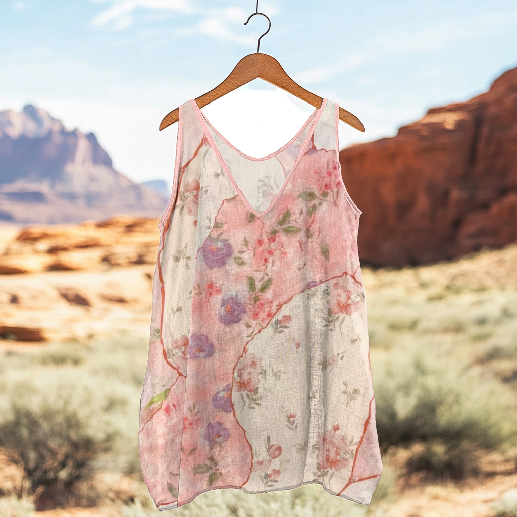 Women's Vintage Floral Patch Cotton And Linen Sleeveless Tank Top artswardrobe