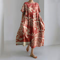 Comstylish Japanese Art Plum Blossom Printed Crew Neck Casual Midi Dress