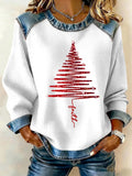 Comstylish Women's Christmas Waffle Crew Neck Casual Sweatshirt