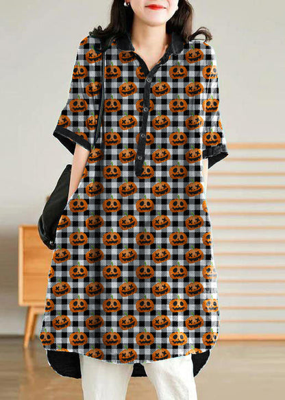 Jade Dark Blue Stripes Polka Dots Linen Linen Shirt Dress