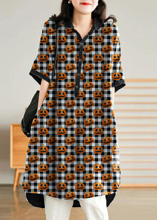 Jade Purple-pumpkin Stripes Polka Dots Linen Linen Shirt Dress