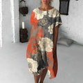 Comstylish Vintage Floral Print Round Neck Loose Midi Dress