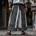 Tribal Viking Celtic Embroidery Art Linen Long Loose Wide-leg Pants artswardrobe