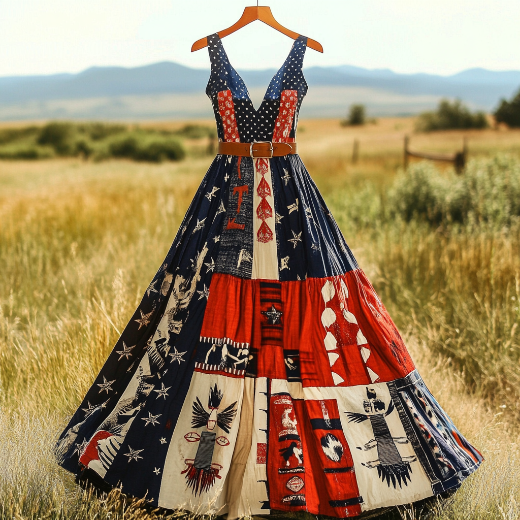Women's Retro Independence Day Tribal Totem Design Sleeveless Dress artswardrobe