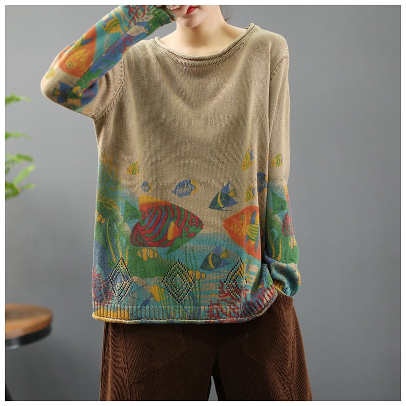 Prints Loose Sweater Spring Tops