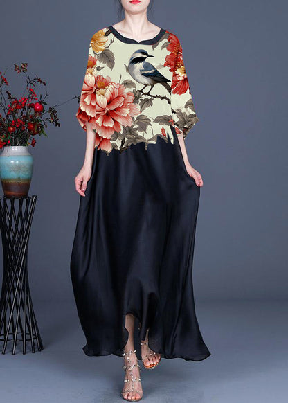 Mountain River Pattern Print O-neck Chiffon Summer Dress