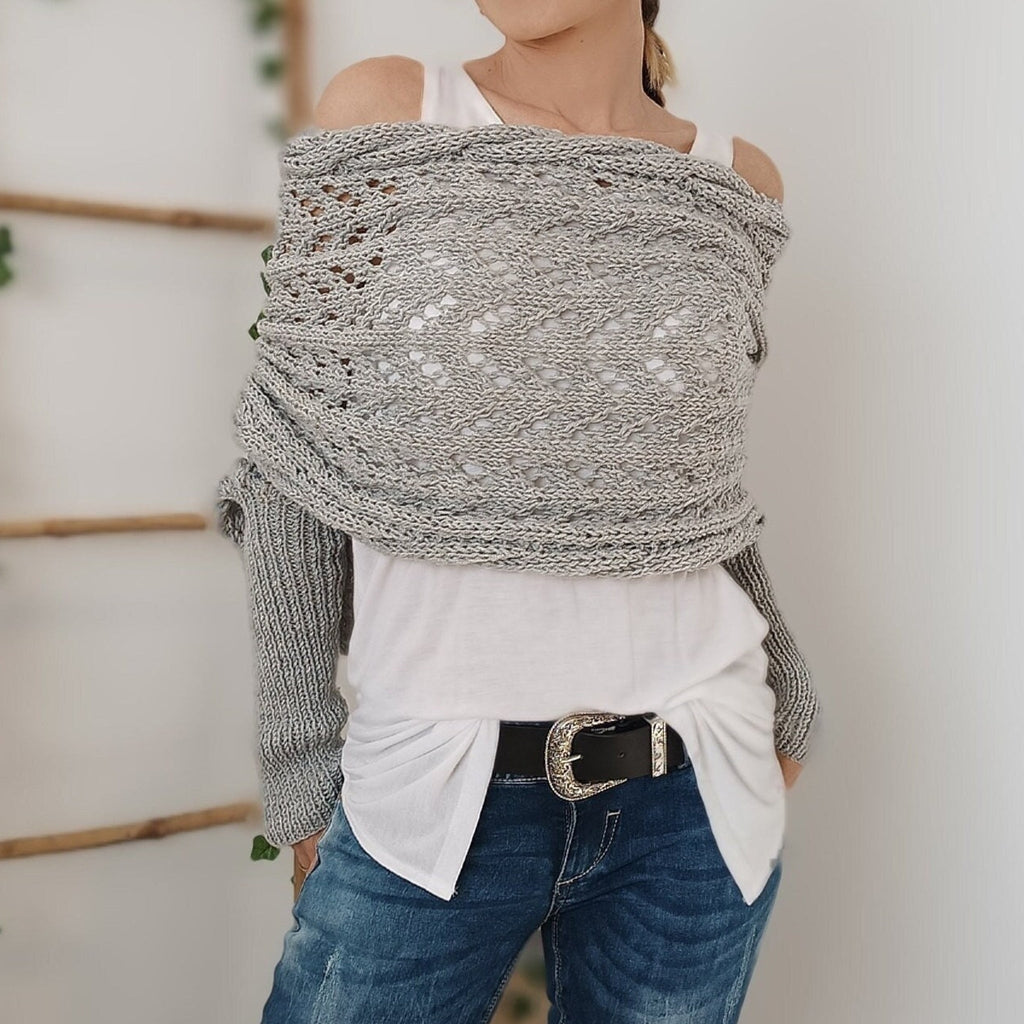 KS | Elegant knitted wrap sweater with openwork detail