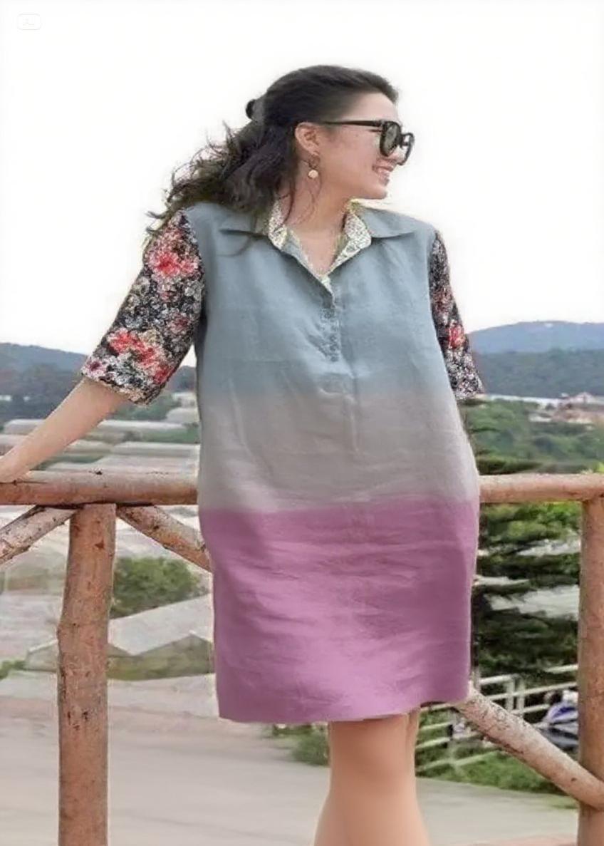 Handmade Gradient Peter Pan Collar Patchwork Vacation Mid Dresses Summer