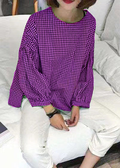 French Plaid Cotton Fine Sewing Asymmetric Clothing Blouse