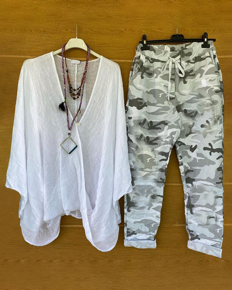 KS | Set of pants and blouse with camouflage pattern