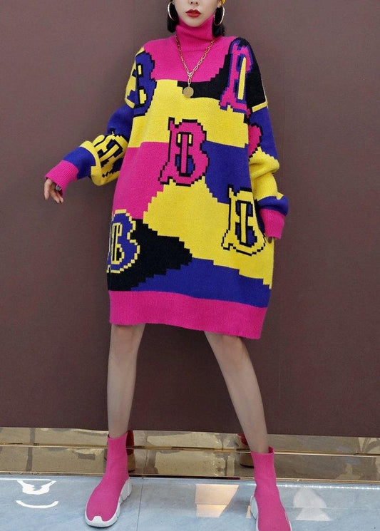 Christmas Yellow Letter Sweater Dress O Neck Baggy Hipster Knit Dresses