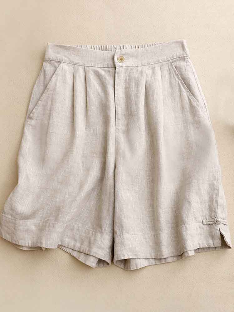 Women's Vintage Simple Linen Blend Casual Shorts artswardrobe