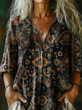 Women's Ethnic Totem Art Print Casual Cotton and Linen Shirt