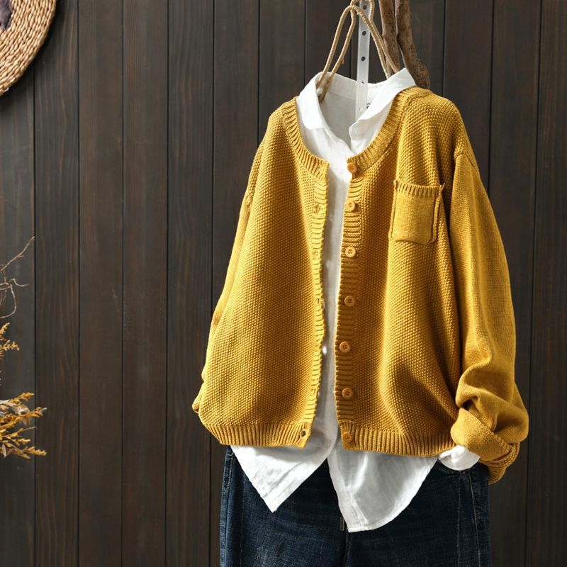 Vintage Solid Long Sleeve Sweater Cardigan elevenforest