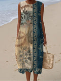 Vintage Floral Patterned Women's Linen Vest Dress artswardrobe