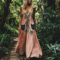 Bohemian Floral Embroidery Sleeveless  Cozy Linen Maxi Dress artswardrobe