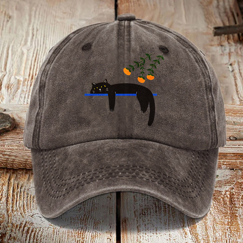 Comstylish Abstract Creative Lazy Black Cat Washed Sun Hat