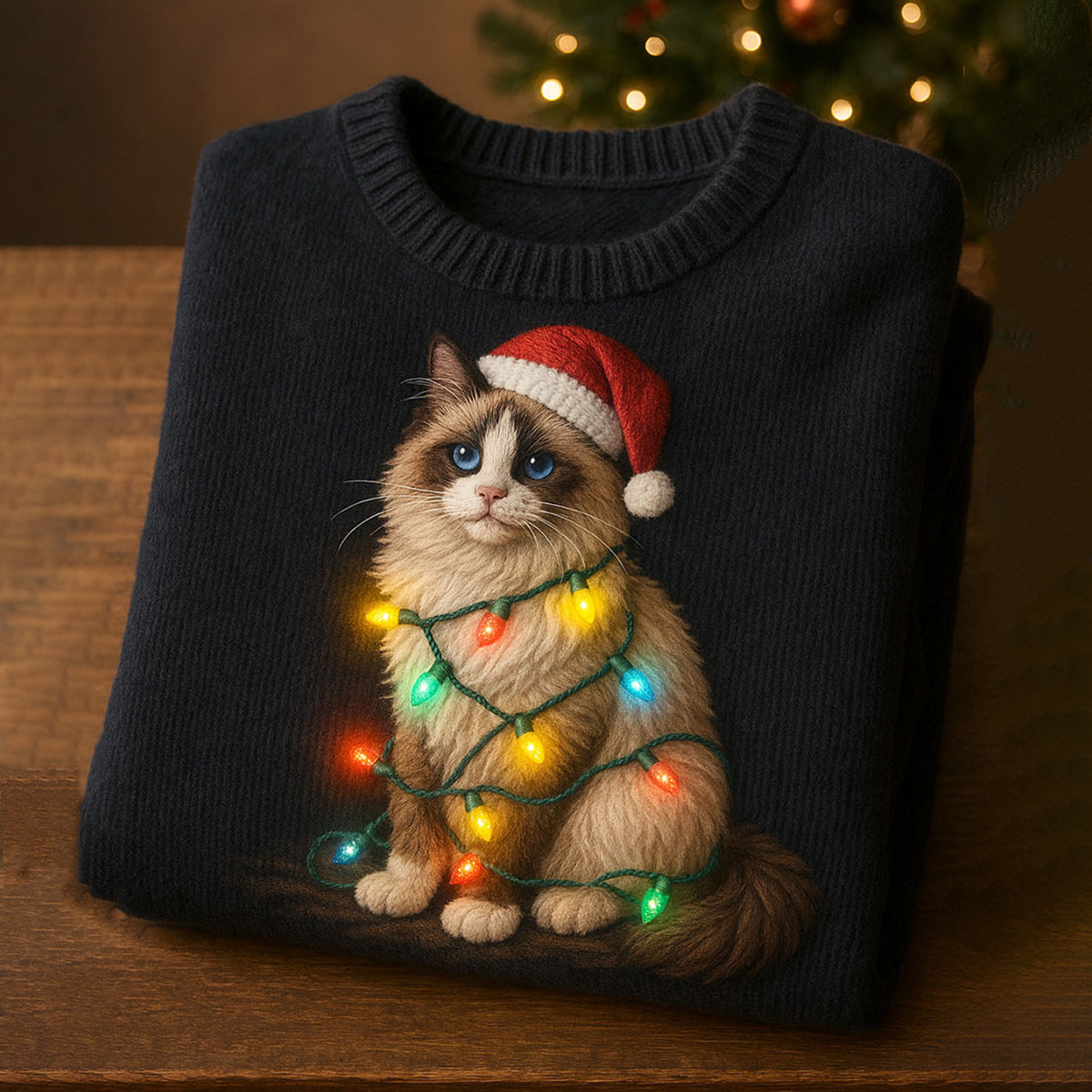 Comstylish Christmas Art Print Crew Neck Sweatshirt