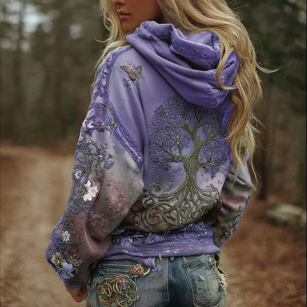 Women's Vintage Viking Tree Of Life Art Gradient Comfort Hoodie artswardrobe