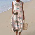 Women's Vintage Cute Cat Art Linen Tank Midi Dress artswardrobe
