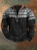Men's Vintage Knit Print Zip-Up Sweatshirt elevenforest