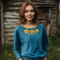 Vintage Sunflower Floral Linen Crew Neck T-shirt artswardrobe