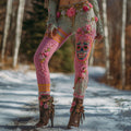 Women's Vintage Sugar Skull And Floral Pattern Comfortable Leggings elevenforest