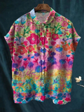 Women's Art Print Casual Cotton Linen Shirt