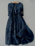 Japanese Traditional Sashiko Art Lace-up Casual Maxi Dress