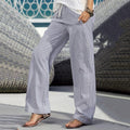 Women's Vintage Stripe Pattern Linen Blend Pants artswardrobe