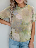 Vintage Cat Art Crew Neck Washed T Shirt elevenforest