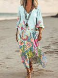 Women's Floral Art Print Pocket Cotton Dresses