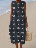 Vintage Bow Pattern Women's Linen Vest Dress artswardrobe