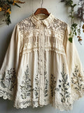 Vintage Floral Embroidered Linen Blend Lace Blouse artswardrobe