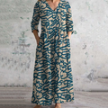 Vintage Irregular Chaotic Blue Lines Contrast Colors Art Pattern Women's Linen Dress artswardrobe