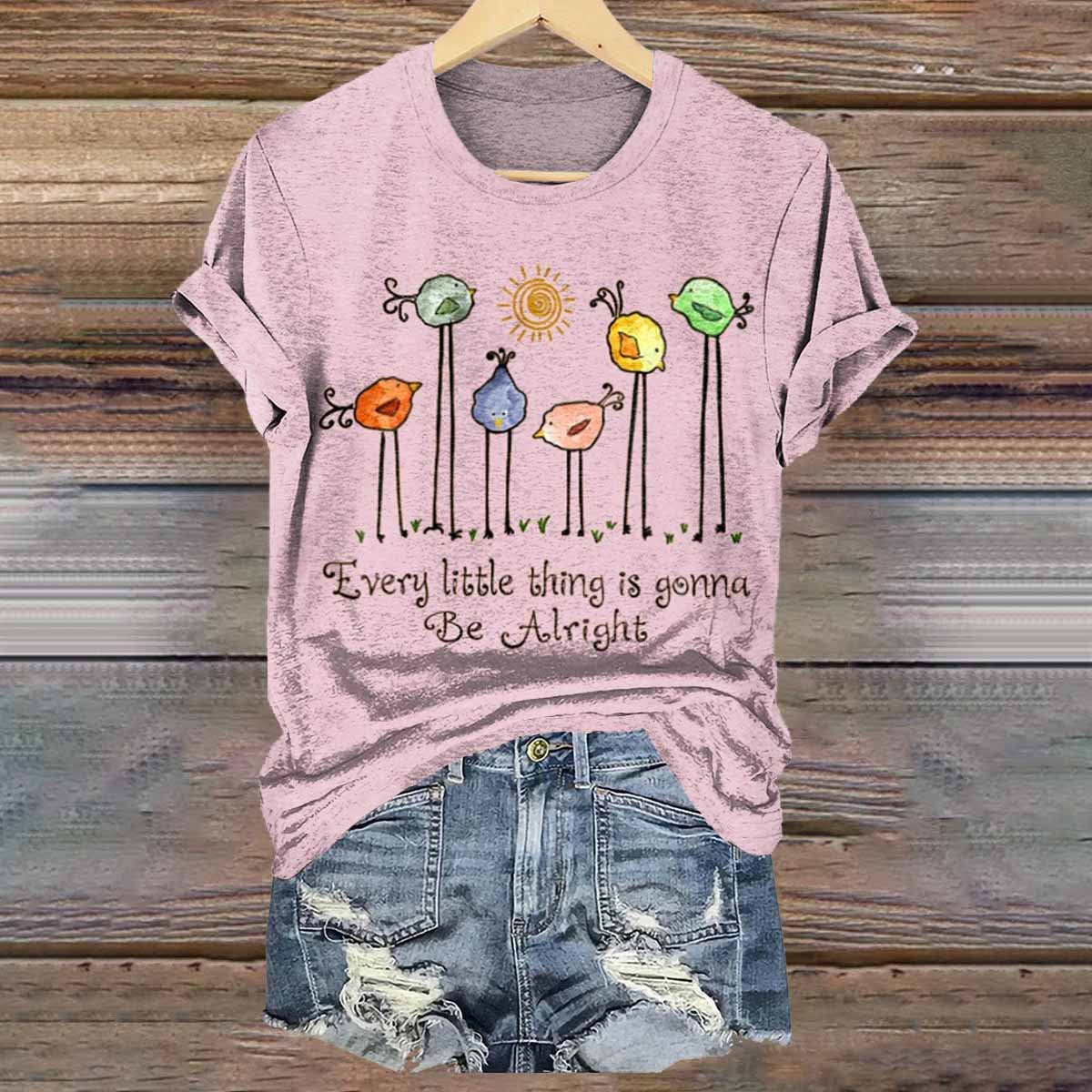 Hippie Every Little Thing Is Gonna Print Crew Neck T-shirt