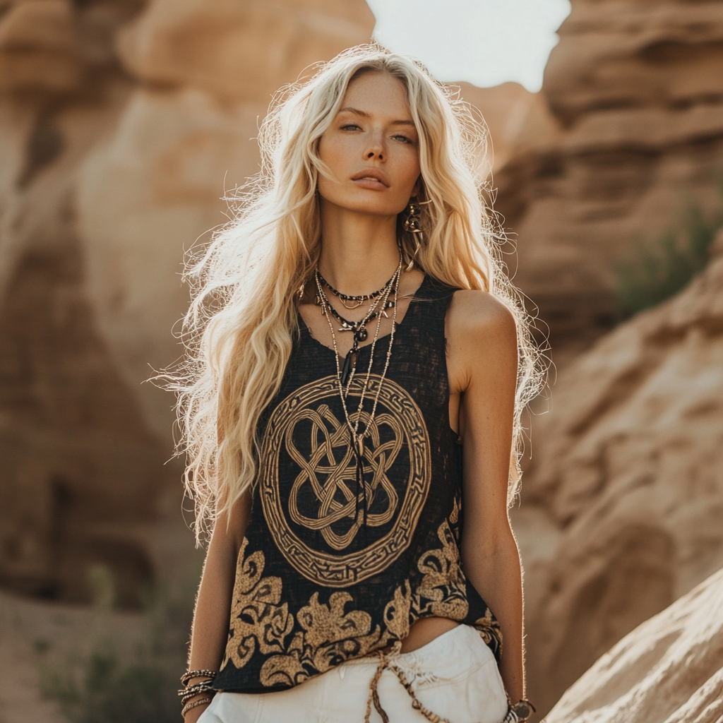 Women's Viking Tribal  Ethnic With Celtic Knot Pattern Art Linen  Sleeveless Top artswardrobe