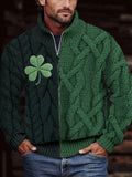 Men's Shamrock Embroidered Jacquard Cozy Zip Cardigan elevenforest