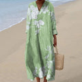 Vintage Floral Art Cotton Linen Comfy Maxi Dress artswardrobe