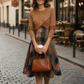 Vintage Plaid And Knit Inspired Autumn Winter Long Sleeve Two-piece Dress. artswardrobe