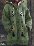 Women's Cat Casual Print Cozy Knit Cardigan elevenforest