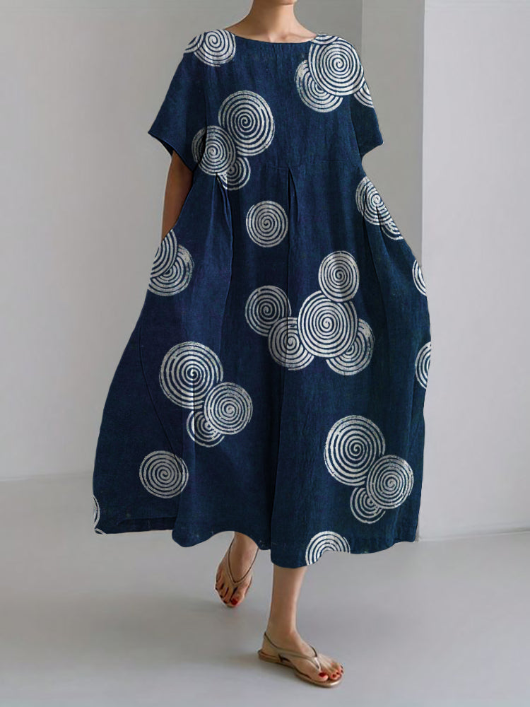 Comstylish Sea Waves Ripples Lino Pattern Linen Blend Maxi Dress