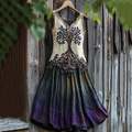 Women's Vintage  Viking Tree Of Life Gradient Linen Dress artswardrobe