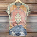 Women's Ethnic T-shirt with Art Print V-Neck