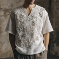 Men's Floral Lace Embroidered Cozy Linen Shirt artswardrobe