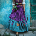 Vintage Floral Embroidered Art Linen Blend Skirt artswardrobe