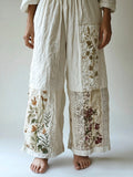 Floral Embroidery Lace Patchwork Women's Linen Pants artswardrobe