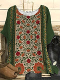 Vintage  Floral  Print Casual Linen Blend Shirt