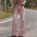 Women's Vintage Rose Floral Embroidery Art Loose Jeans artswardrobe